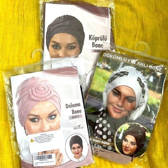 Brand New Set of Three Turbans Headwraps Hijabs Chemo Caps Black & Caramel - Picture 1 of 13
